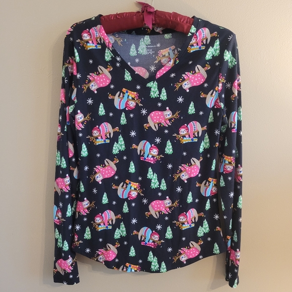 4/$15 SALE No Boundaries | Black Slouth Long Sleeve v-neck Top Pajama Large EUC - Picture 1 of 6
